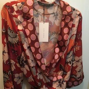 NWT Zara Wrap floral silky Shirt